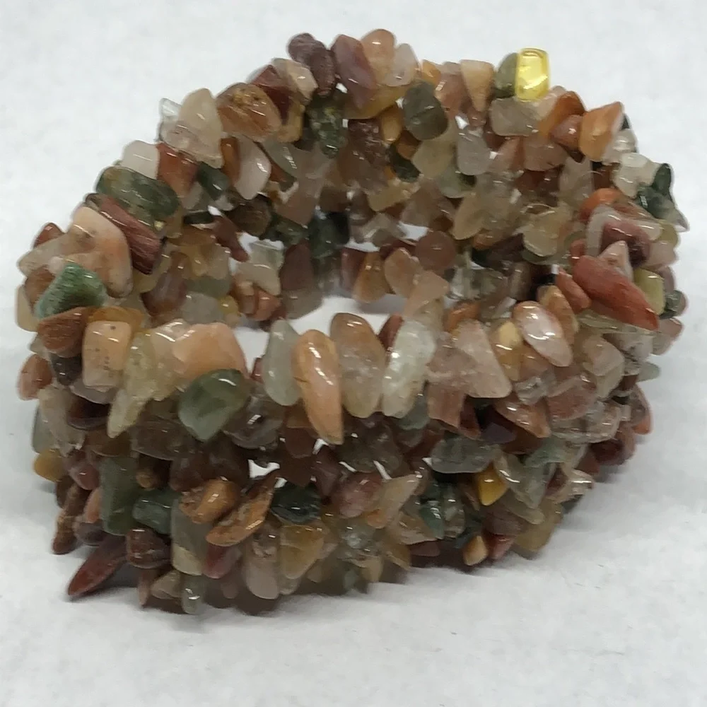 NATURAL gemstone chips statement stretch bracelet boho